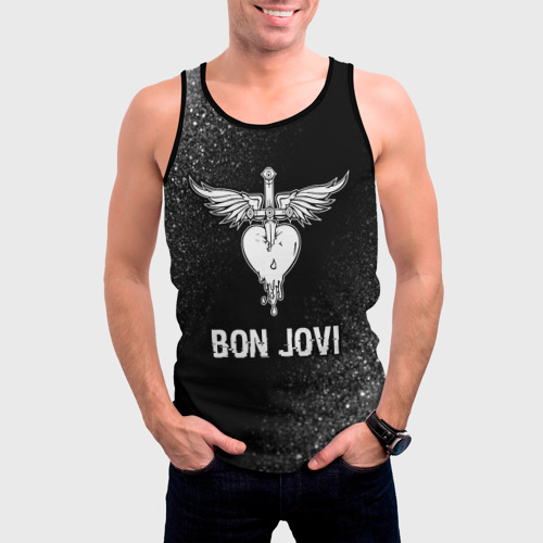 Мужская майка 3D Bon Jovi glitch на темном фоне, цвет 3D печать - фото 3