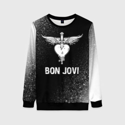 Женский свитшот 3D Bon Jovi glitch на темном фоне