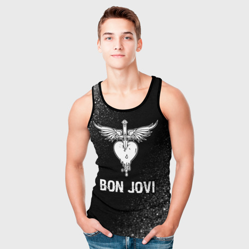 Мужская майка 3D Bon Jovi glitch на темном фоне, цвет 3D печать - фото 5