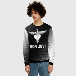 Мужской свитшот 3D Bon Jovi glitch на темном фоне - фото 2