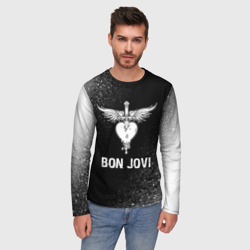 Мужской лонгслив 3D Bon Jovi glitch на темном фоне - фото 2