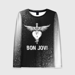 Женский лонгслив 3D Bon Jovi glitch на темном фоне