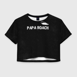 Женская футболка Crop-top 3D Papa Roach glitch на темном фоне посередине