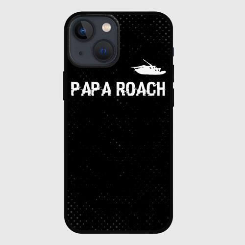 Чехол для iPhone 13 mini с принтом Papa Roach glitch на темном фоне посередине, вид спереди #2