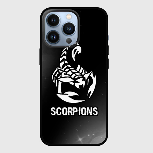 Чехол для iPhone 13 Pro с принтом Scorpions glitch на темном фоне, вид спереди #2