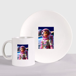 Набор: тарелка + кружка Барби - крутой космонавт