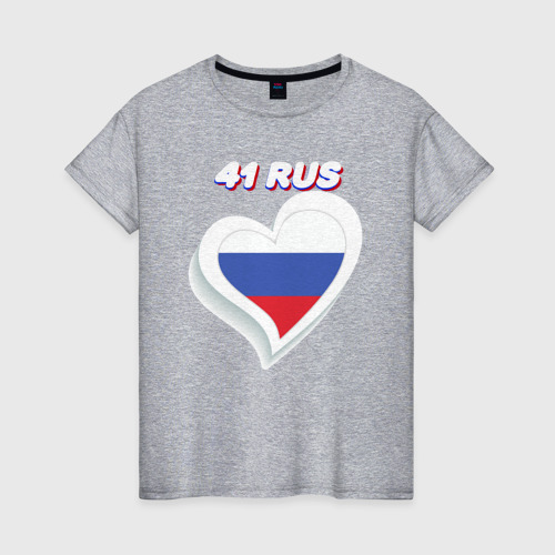 Женская футболка хлопок с принтом 41 регион Камчатский край, вид спереди #2