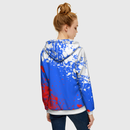 Женская толстовка 3D на молнии с принтом Флаг России - брызги, вид сзади #2
