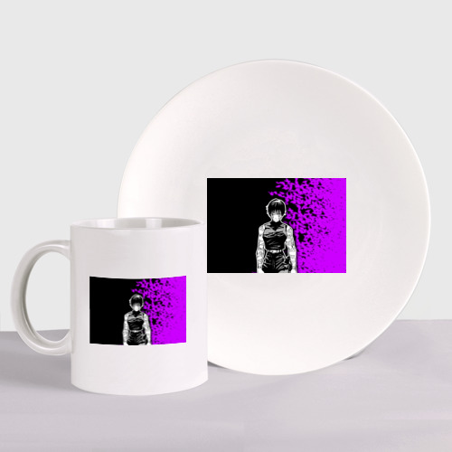 Набор: тарелка + кружка Маки Зенин и фиолетовый огонь - Магическая битва