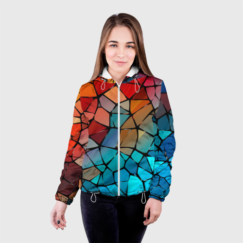 Женская куртка 3D Красно-синяя витражная мозаика, цвет белый - фото 3
