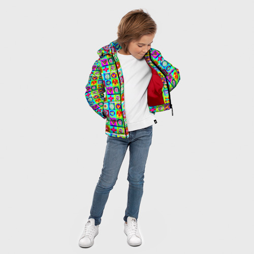 Зимняя куртка для мальчиков 3D Сердца и квадраты абстракция, цвет красный - фото 5