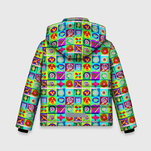 Зимняя куртка для мальчиков 3D Сердца и квадраты абстракция, цвет красный - фото 2