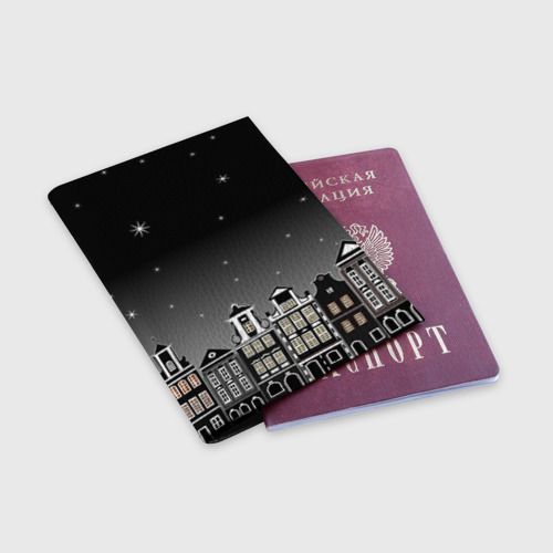 Обложка для паспорта матовая кожа Ночной город и звездное небо, цвет черный - фото 3