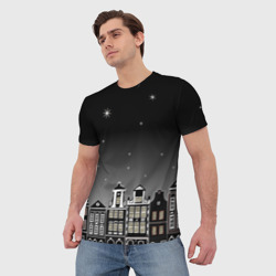 Мужская футболка 3D Ночной город и звездное небо - фото 2