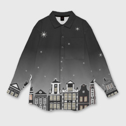Женская рубашка oversize 3D Ночной город и звездное небо