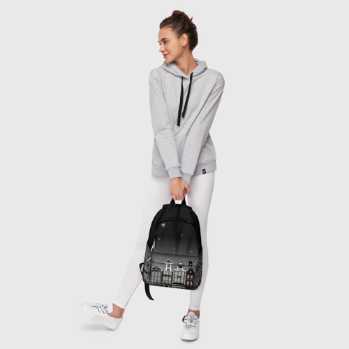 Рюкзак 3D с принтом Ночной город и звездное небо, фото #6