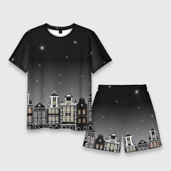 Мужской костюм с шортами 3D Ночной город и звездное небо