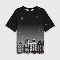 Женская футболка oversize 3D Ночной город и звездное небо