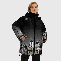 Женская зимняя куртка Oversize Ночной город и звездное небо - фото 2