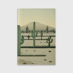 Обложка для паспорта матовая кожа Поле кактусов в пустыне