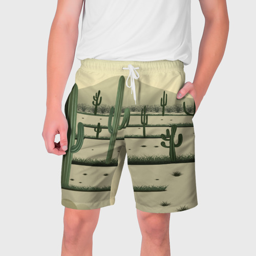 Мужские шорты 3D Поле кактусов в пустыне, цвет 3D печать