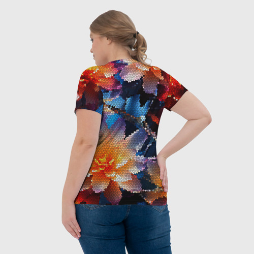 Женская футболка 3D Мозаика крупные цветы, цвет 3D печать - фото 7