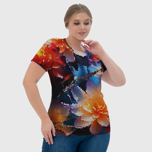 Женская футболка 3D Мозаика крупные цветы, цвет 3D печать - фото 6