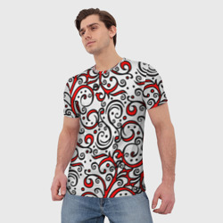 Мужская футболка 3D Красный кружевной узор - фото 2