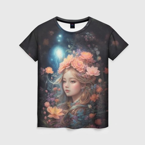 Женская футболка 3D Лесная фея в цветах, цвет 3D печать