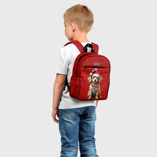 Детский рюкзак 3D с принтом Новогодний пёсик - паттерн с драконом, фото на моделе #1