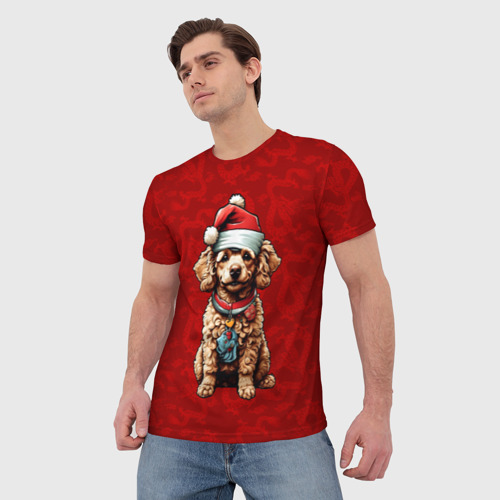 Мужская футболка 3D с принтом Новогодний пёсик - паттерн с драконом, фото на моделе #1