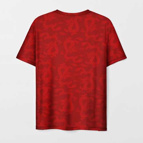 Мужская футболка 3D с принтом Новогодний пёсик - паттерн с драконом, вид сзади #1