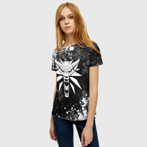 Женская футболка 3D с принтом Медальон ведьмака - брызги, фото на моделе #1