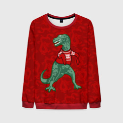 Мужской свитшот 3D Динозавр в свитере - новогодние драконы
