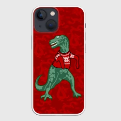 Чехол для iPhone 13 mini Динозавр в свитере - новогодние драконы