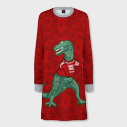 Динозавр в свитере - новогодние драконы – Женское платье-свитшот 3D с принтом купить