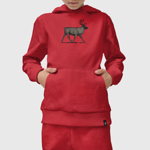Детский костюм с толстовкой хлопок Северный олень в профиль, цвет красный - фото 5