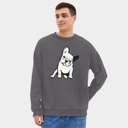 Мужской свитшот oversize без начеса хлопок Щенок французского бульдога вопросительный взгляд - фото 2