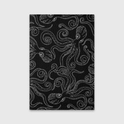 Обложка для паспорта матовая кожа Черные осьминоги в темноте