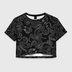 Женская футболка Crop-top 3D Черные осьминоги в темноте