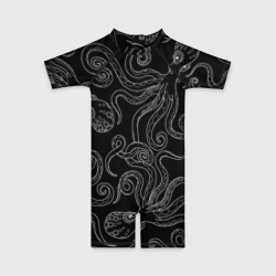 Черные осьминоги в темноте – Детский купальный костюм 3D с принтом купить