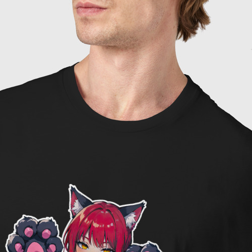 Мужская футболка хлопок Макима милый котик нэко, цвет черный - фото 6