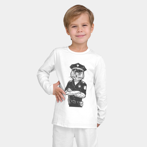 Детская пижама с лонгсливом хлопок с принтом Кот полицейский, фото на моделе #1