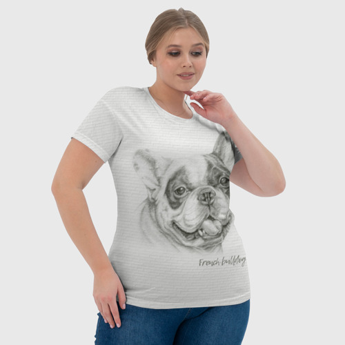 Женская футболка 3D с принтом Французский бульдог  текстура стены, фото #4
