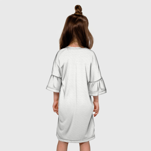Детское платье 3D с принтом Французский бульдог  текстура стены, вид сзади #2