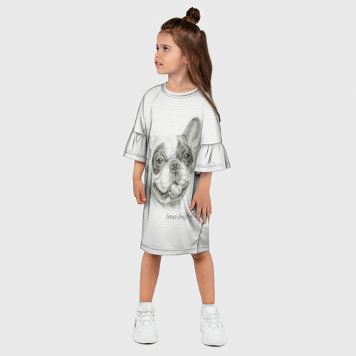 Детское платье 3D с принтом Французский бульдог  текстура стены, фото на моделе #1