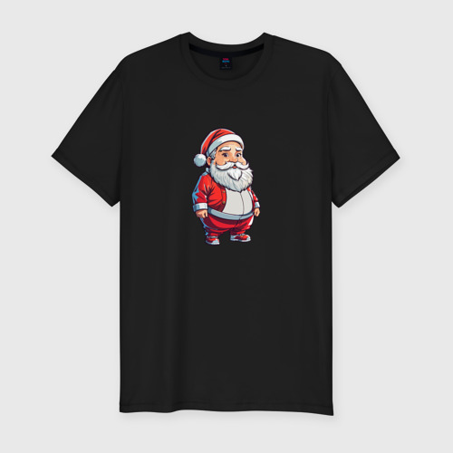 Мужская футболка хлопок Slim с принтом Толстый Санта Клаус человечек, вид спереди #2