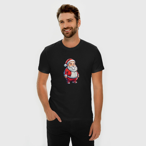 Мужская футболка хлопок Slim с принтом Толстый Санта Клаус человечек, фото на моделе #1