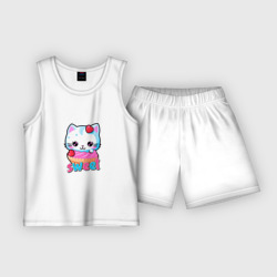 Детская пижама с шортами хлопок Котёнок и сладости