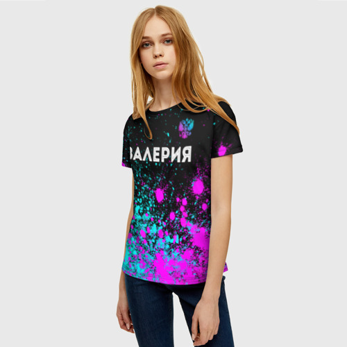 Женская футболка 3D Валерия и неоновый герб России посередине, цвет 3D печать - фото 3